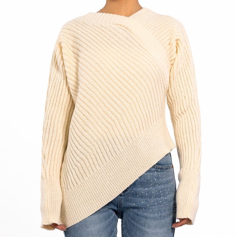 Autumn Beige Design Irregular Crooked V-Neck Crossover Long Sleeve Pullover Sweaters for Women – Ladies Sweaters and Womens Sweaters price