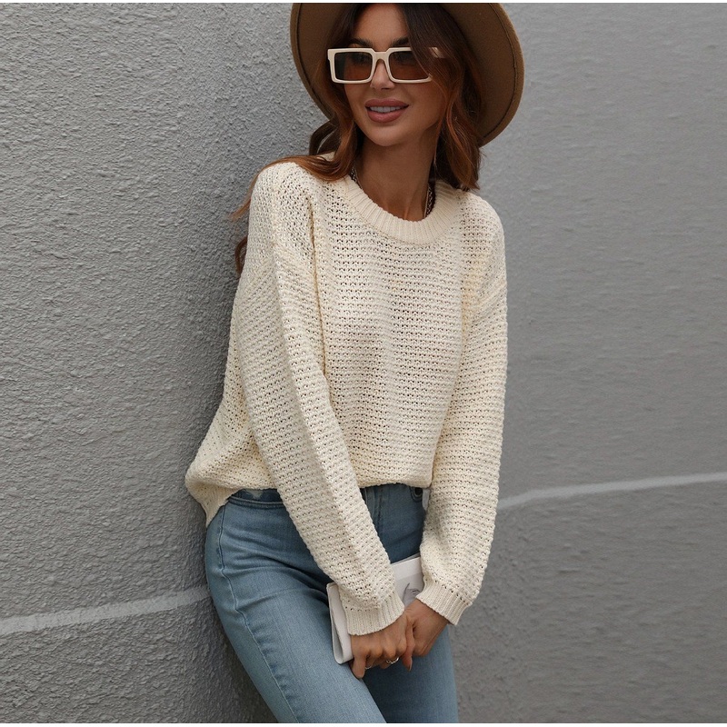 Autumn Crew-Neck Knitwear Clothes Casual Fashion Women Crew Neck Loose Sweater Pullover – Fashion Sweater and Women Sweater price