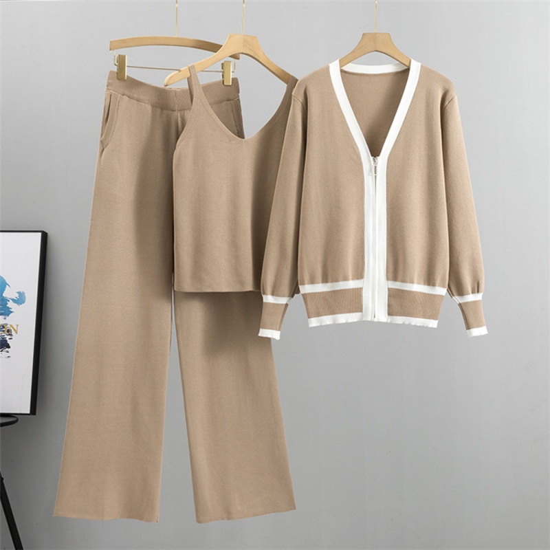 Casual Sports Homewear Tres Piezas Wide Leg Pants Zip Knit Cardigan Sweater – Daily Clothes and Basic Garments price