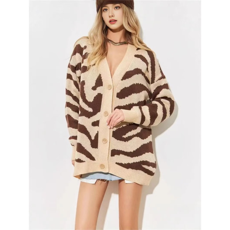 Custom Factory OEM ODM Ladies Striped Sweater Cardigan Women Fashion Loose Button Down Cardigan Coats – Women Cardigan and Factory Cardigan price