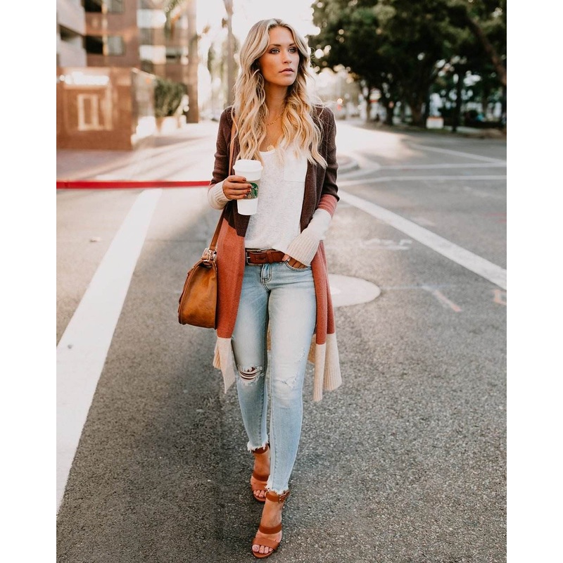 Fall Stripe Knitted Long Cardigan Sweater for Women – Fall Women Clothes and Cardigan for Women price