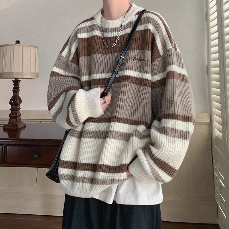 Korean Style Mens Long Sleeve Pullover Sweaters Round Neck Knitted Casual Knitwear – Mens Knitted Sweaters and Knitwear Men price