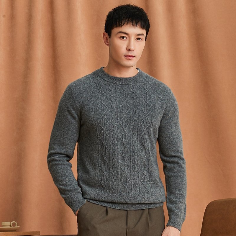 Mens Thick Cable Knit Pure Cashmere Sweater Winter Pullover – Cashmere Sweater and Sweater price|Shanghai, China
