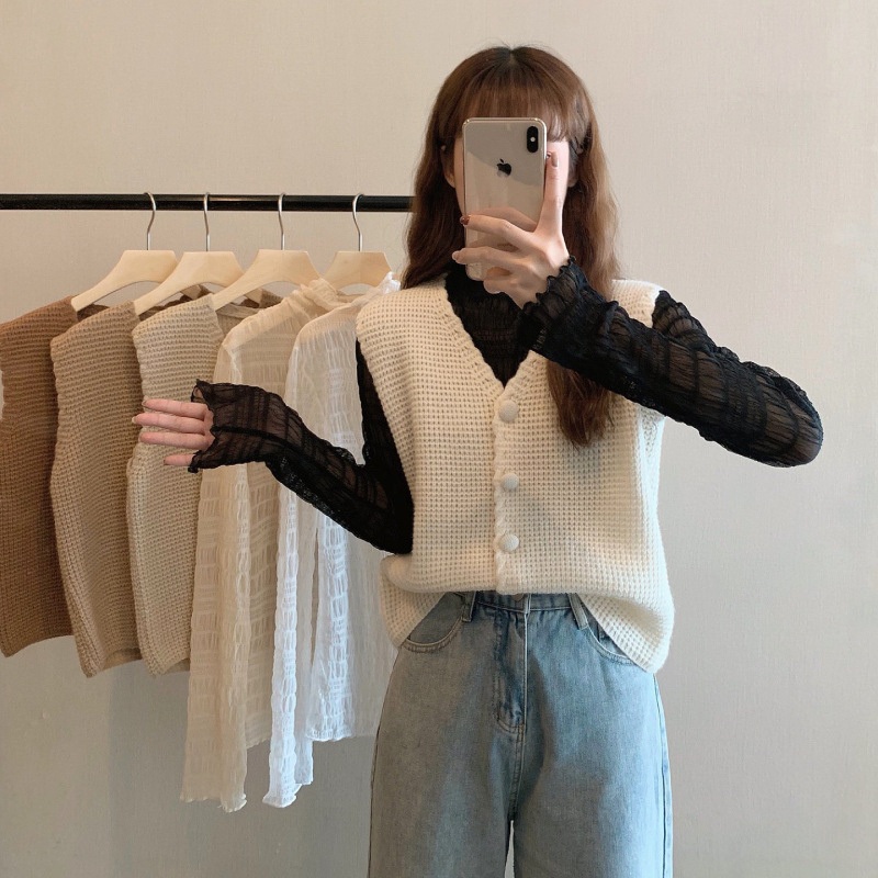 New Knitted Vest Womens Outerwear Small Vest V-Neck Sleeveless Sweater Vest Cardigan – Ladies Sweater and Crochet Sweater price