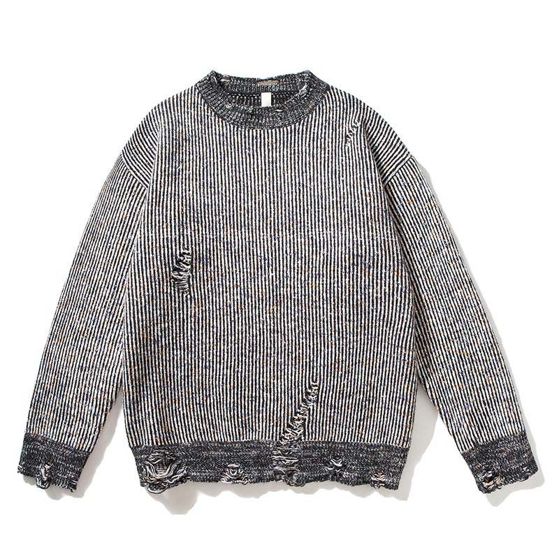 OEM Custom Sweater Sweatshirt Fashion Autumn Streetwear Pullover Knit Crewneck Oversize Distressed Unisex Sweater – Men Streetwear Sweater and Women Green Sweater price