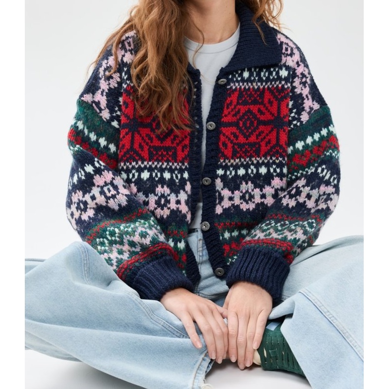Pattern Hair MID Weight Collared Neck Dropped Shoulder Button Placket Womens Long Sleeve Cardigan – Snow Pattern Cardigan and Dropped Shoulder Cardigan price
