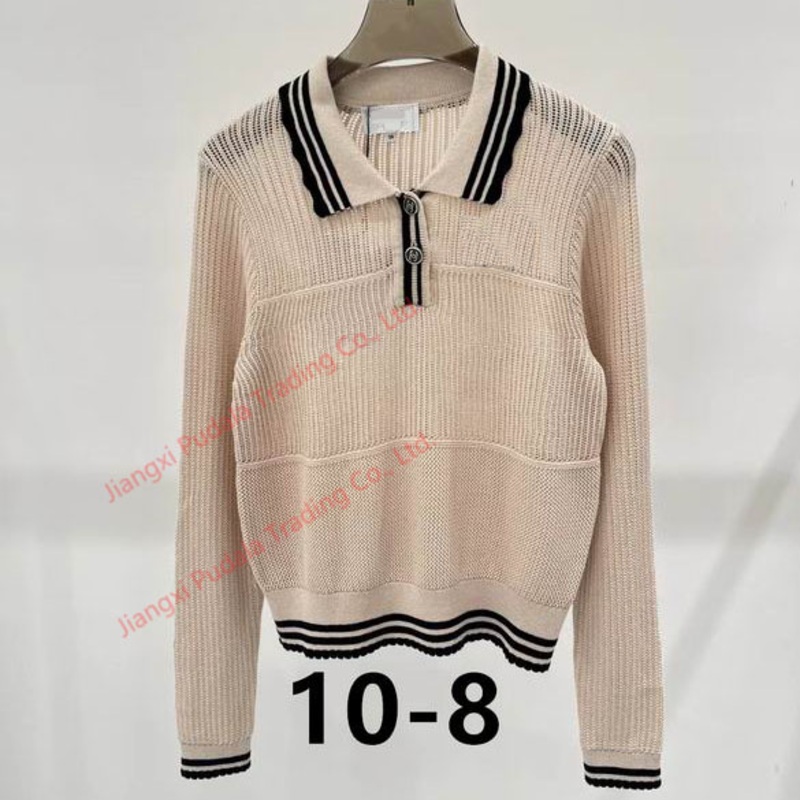 Shirt Collar Striped Long Sleeve Buttons Autumn Winter Knitted Sweater Cashmere and Wool Top Fashion Style – Sweater and 1: 1 Sweater price