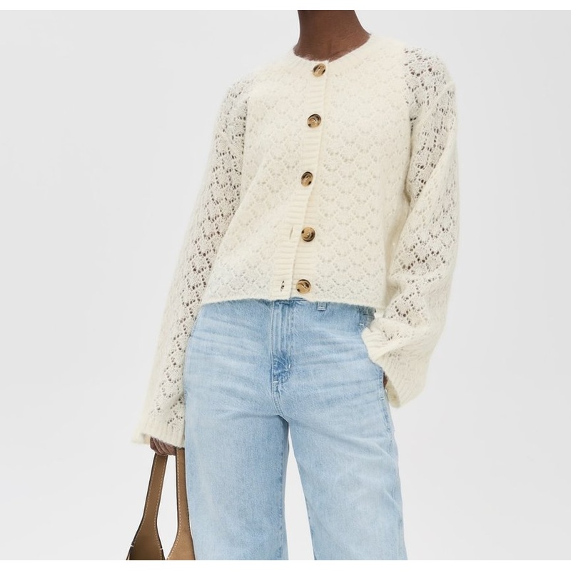 Stylish MID-Weight Lace Knit Long Sleeve Cardigan Sweater for Women, with Crew Neck and Button Placket – Elegant Lace Knit Cardigan and Fluffy Lace Knit Cardigan price