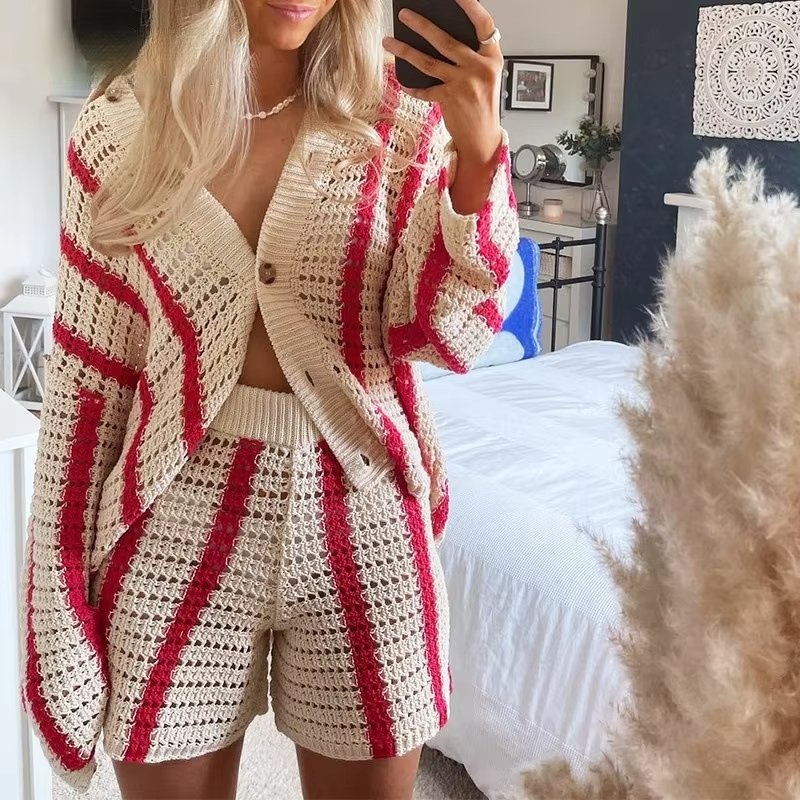 Top Shirt and Knit Shorts Ladies Sweaters 2 Piece Set – Sweater and Womens Sweaters price