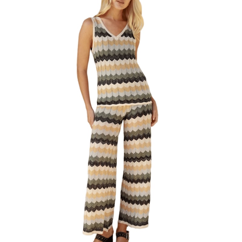Vibrant Multi-Color Stripe Women&rsquor; S Sweater and Pants Set – Womens Knit Sweater Set and Knit Stripe Sweater Set price