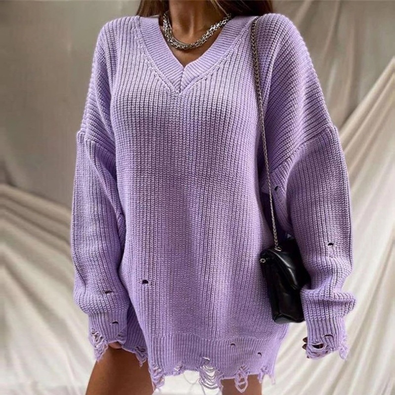 Winter Long Sleeve Loose Hole Solid Women Pullover Knit Sweater – Plain Sweaters and Autumn Winter Sweater price