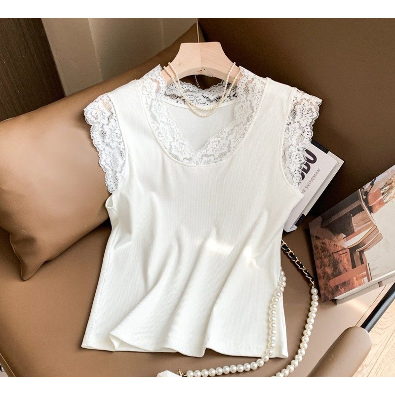 Womens Soft Lace Trim Sleeveless Knitted Vest Slim Fit Inner Layer Tank Top – Womens Knitted Vest and Womens Tank Top price