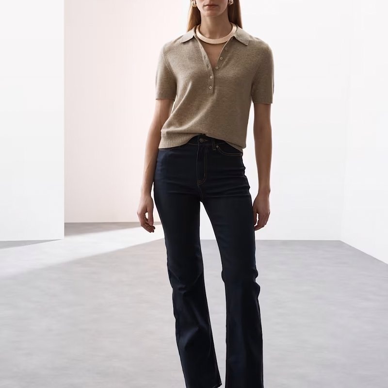 Womens Summer Merino Wool and Cashmere Blend Polo Neck Knitted Top – Polo Neck T-Shirt and Wool Cashmere T-Shirt price