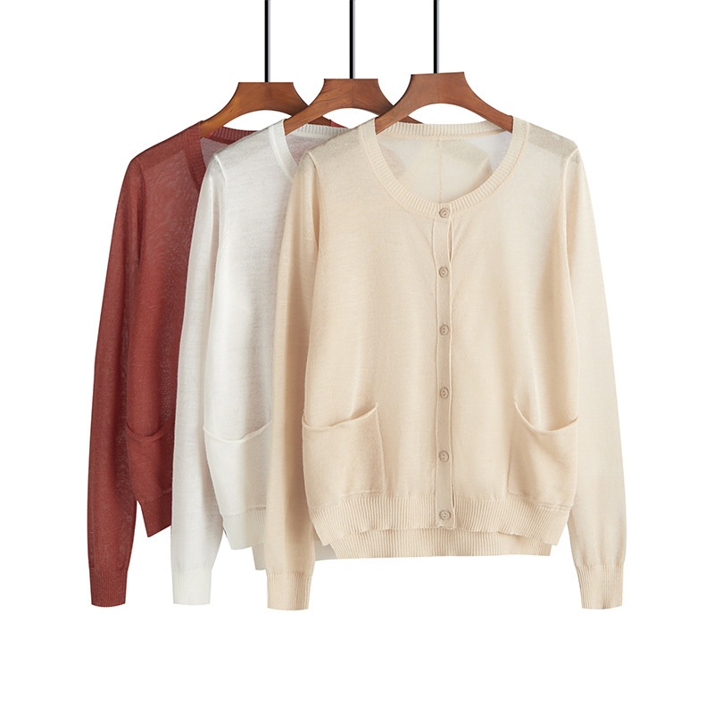 2025 European American Fashion Summer Sheer Sweater Cardigan Linen Cotton Thin Sheer Round Neck Clothing Cardigan for Women – Cotton Thin Sheer Round Neck Cardigan and Women Cardigan price