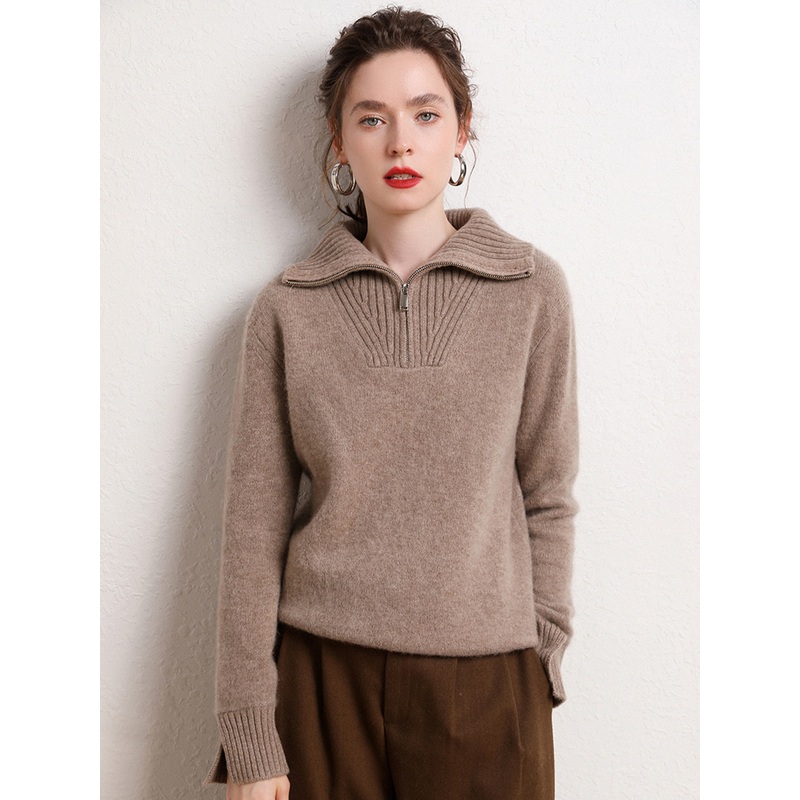 Autumn and Winter Casual Cashmere Thickened Zip Solid Colour Knitted Sweater for Lady – Everyday Clothing and Womens Garments price