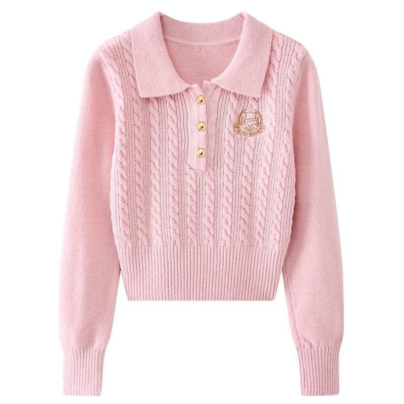 Autumn Winter Custom Preppy Style Women Knit Sweater Coat Long Sleeve Turn-Down Collar Embroidery Girls Knit Pullovers Top – Sweater and Pullover price