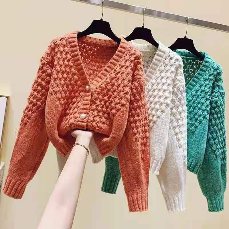 Autumn Winter Women Short Soild Color V-Neck Knit Sweater Cardigan – Knit Cardigan and Designer Cardigan price|<span style="color:black;"><span><span><span>Color: