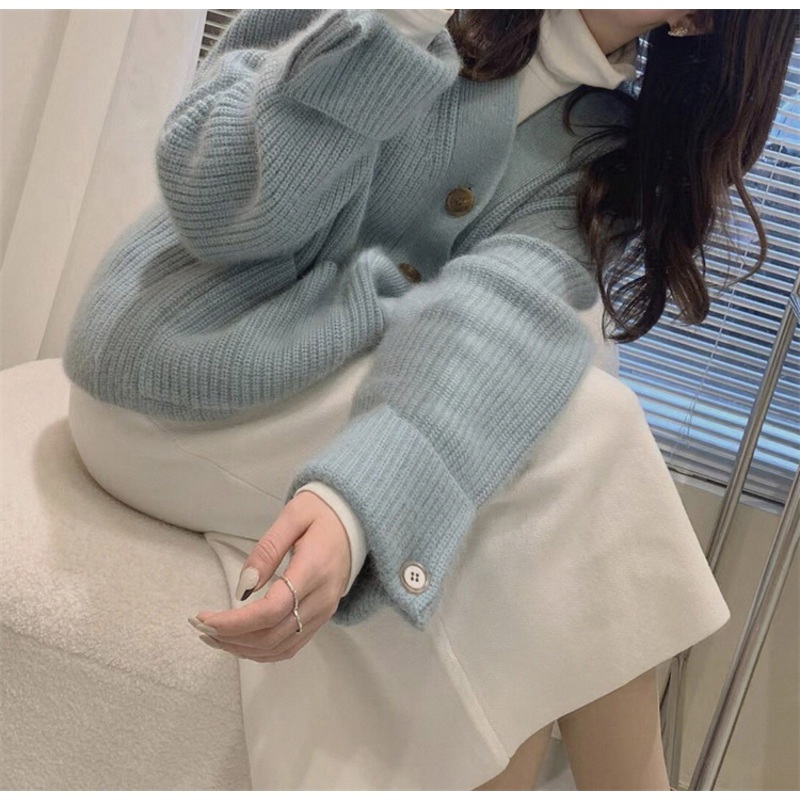 Blue Top V-Neck Pocket Cufflinks Design Fashion Sweater Fashion Sweater Womens Coat – Ladies Sweater and Crochet Sweater price