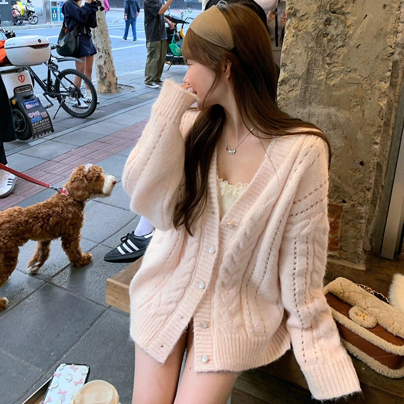 Casual Loose Button Cardigan Knit Top Sweater Women Fashion Long Sleeve Knitwear – Knitted Sweater and Cardigan Knitwear price