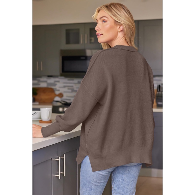 Crewneck Ribbed Knit Side Slit Trendy Pullover Tops Knitted Sweater – Sweater and Womens Sweaters price