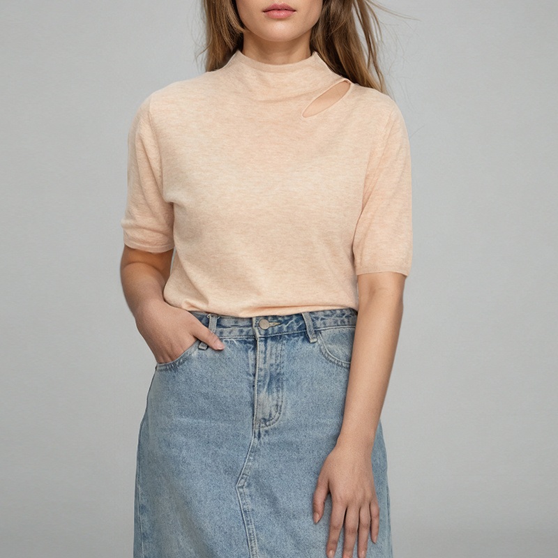Custom Summer Knit Cotton Crew Neck Pullover Sweater Women Short Sleeve Sweater Tops – Knit Sweater and Sweaters Pullover price