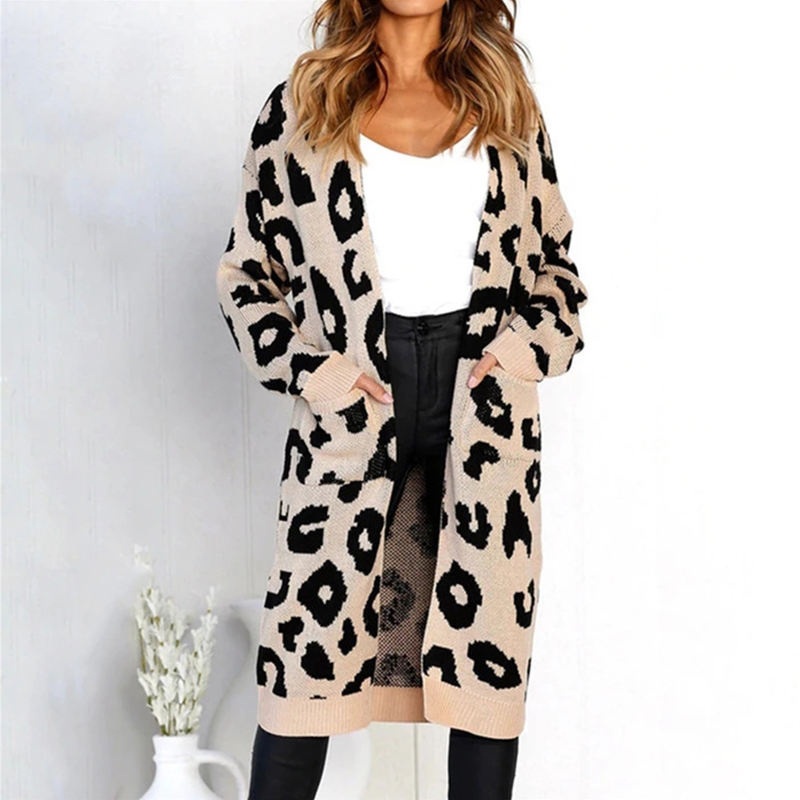 Leopard Print Knitted Jacket Cardigan Womens Sweater – Long Sweater Women and Sweater for Women price
