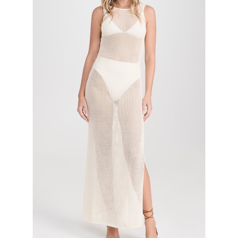 Lightweight Open Knit with Stretch Boat Neck Womens Sleeveless Crochet Dress, with Side Slit at Hem – Stretch Crochet Dress and Boat Neck Crochet Dress price