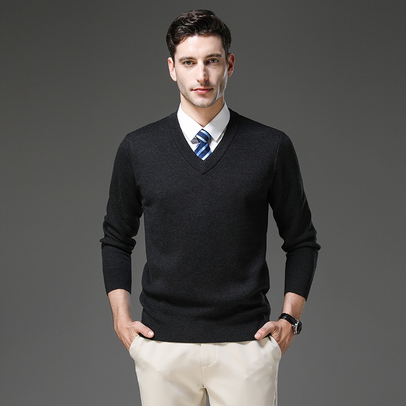 Mens Wool Heavyweight V-Neck Sweater – Long Sleeve Thermal Winter Pullover, Solid Color Knitwear for Business & Casual – Mens V-Neck Wool Sweater and Wool Thermal Sweaters price|Shanghai, China