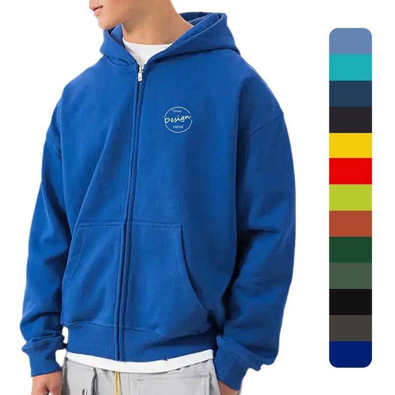 OEM High Quality Solid Color Embroidery Zipper Hoody Bulk Sportswear Casual Men Highstreet Blank Zip up Hoodies – Mens Heavyweight Hoodie and Custom Hoodies price