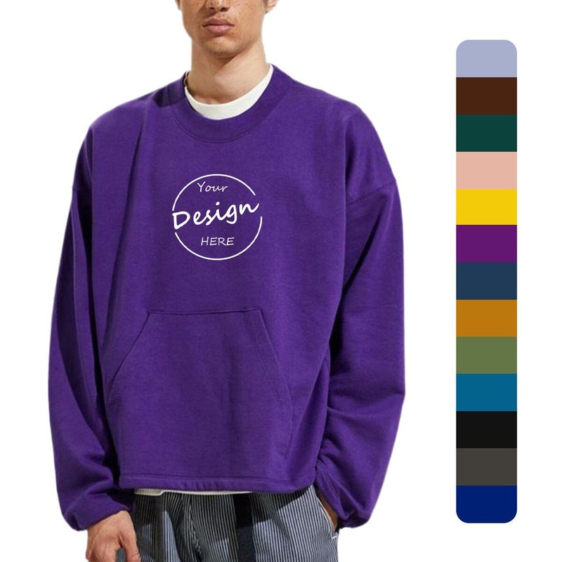 Solid Color Custom Wholesale Puff Printing French Terry Luxury 100%Cotton Crewneck Sweatshirt with Kangaroo Pockets – Crewneck Sweatshirt with Kangaroo Pockets and Custom Sweatshirt price