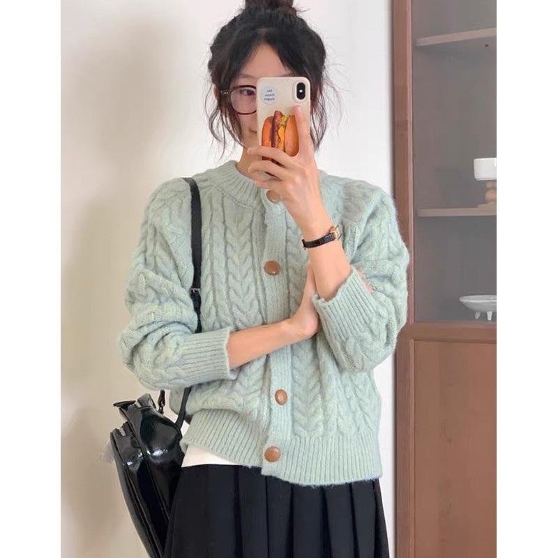 Sweet Preppy Women Sweater Autumn Button Cartoon Printed V Neck Button Knitting Cardigan Sweaters – Sweater and Women Sweater price