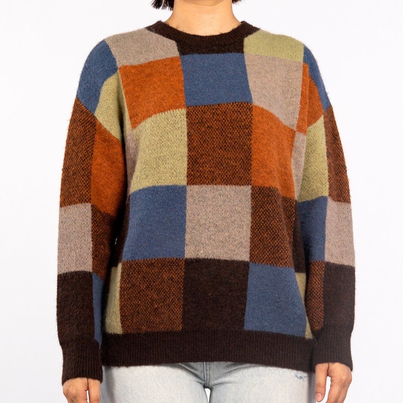 Womens Colorful Plaid Clashing Crew Neck Long Sleeve Knit Fall Sweater for Women – Sweaters Women Tops and Wholesale Sweater Women price