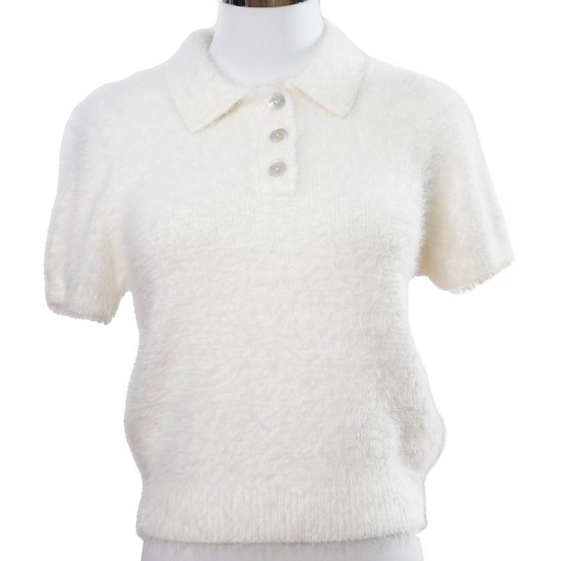 Womens Figure-Hugging Fashion White Fuzzy Short Sleeve Sweater Nylon Acrylic – Pullover Sweater and Womens Sweater price