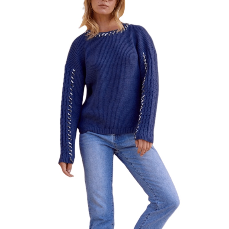 Womens Navy Knit Sweater – Perfect for Casual and Office Wear – Navy Women Sweater and Cable Knit Women Sweater price