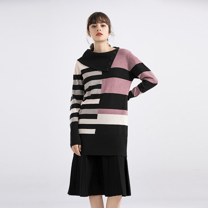 2025 New Fashion Hot Sale Pullover Crew Neck Color Contrast Wowens Winter Jumper – Loose Sweater and Pullover Sweater price