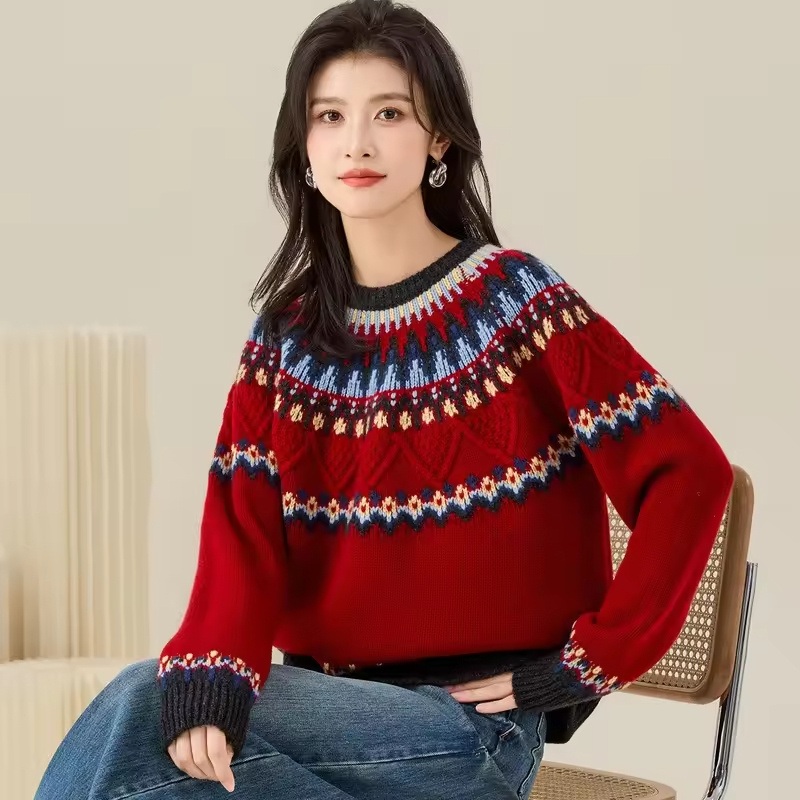 Christmas Red Geometric Pattern Pullover Sweater – Womens Sweater and Christmas Sweater price