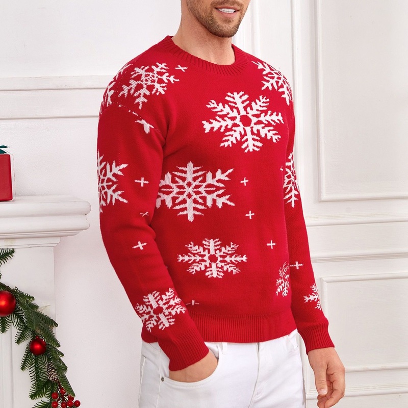 Custom Winter Red Christmas Knit Sweater Round Neck Long Sleeve Jacquard Men Snowflake Pattern Sweater – Pullover Sweater and Cardigan Sweater price|<span style="font-size:16px;"><span style="color:|222222;"><span style="border:0px;padding:0px;line-height