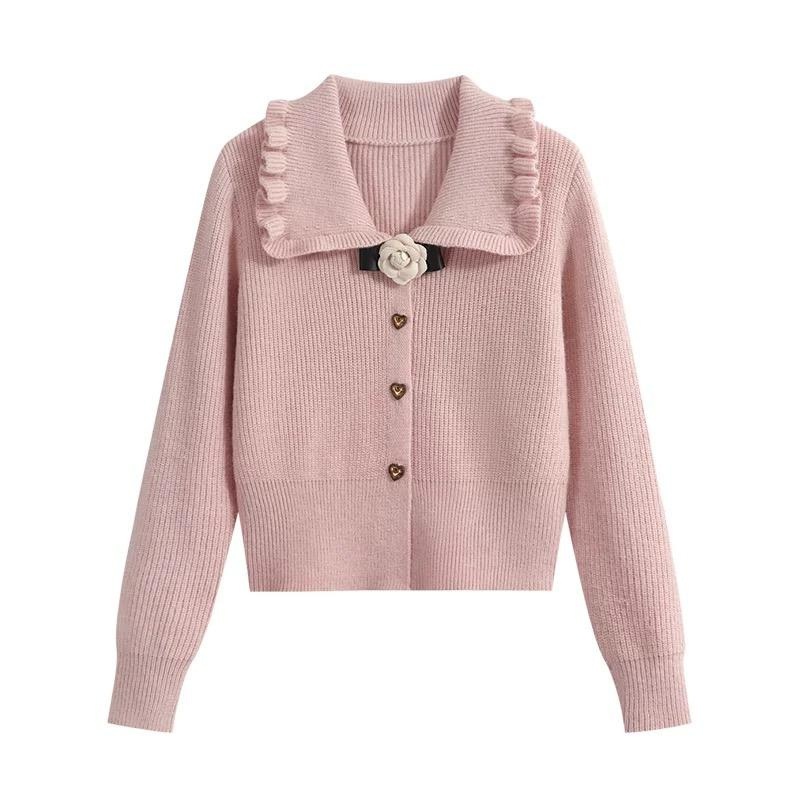 Custom Women Knit Sweater Coat Long Sleeve Peter Pan Collar Girls Knit Cardigan Autumn Winter Fashion Casual Knit Top – Sweater and Cardigan price