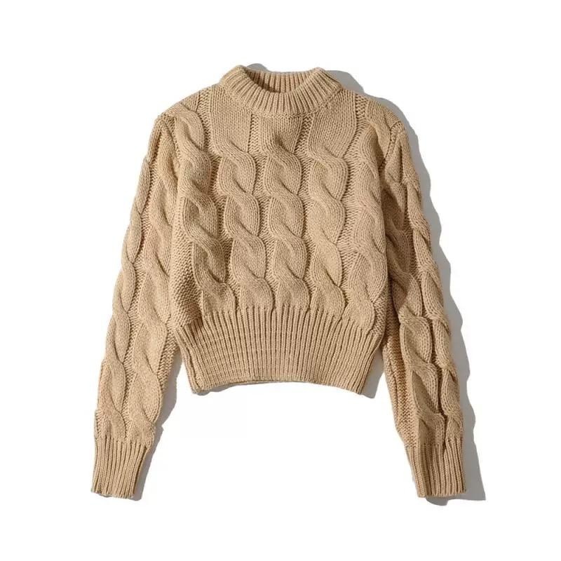 Custom Women Knit Sweater Rib Crew Neck Long Sleeve Ladies Sweater Fashion Cable Knit Jumper High Quality Women Knit Pullover – Sweater and Pullover price