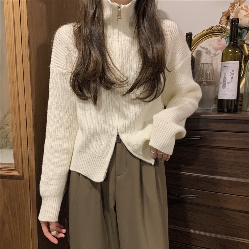 Design Sense Double Zipper Turtleneck Knitted Cardigan Womens Sweater – Ladies Sweater and Crochet Sweater price