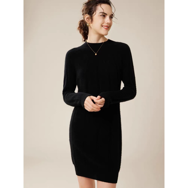 Factory Custom Spring Summer Long Sleeve Black Color Women Knit Sweater Dress – Women Sweater Dress and Turtleneck Women Sweater Dress price