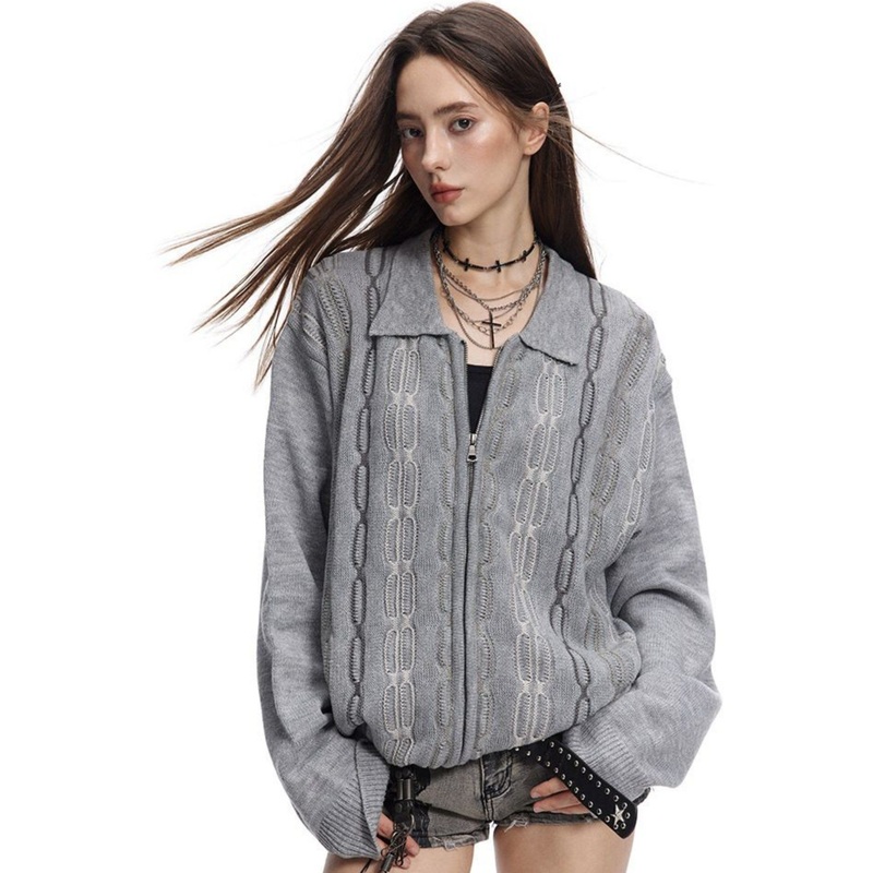 Factory Customization Jacquard Chunky Zipper Sweater Cardigan – T-Shirt and Clothes price