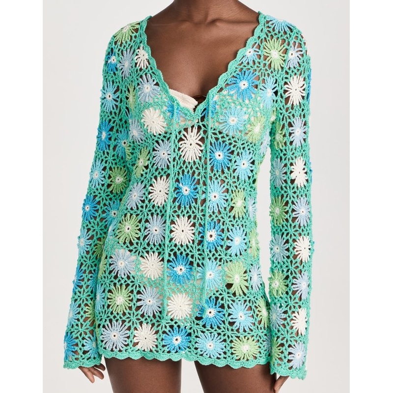 Floral Crochet V-Neck Sweater with Bust Tie for Women – Floral Pattern Crochet Coverup Sweater and V Neck with Bust Tie Coverup Sweater price