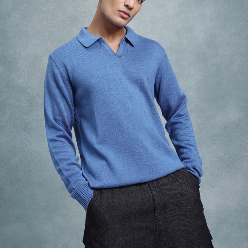 Mens Classic Basic Simple Style 100% Cotton Sweater Polo Neck Long Sleeve Knitted Jumper – Rib Knitting Pullover Sweater and Sweater for Men price