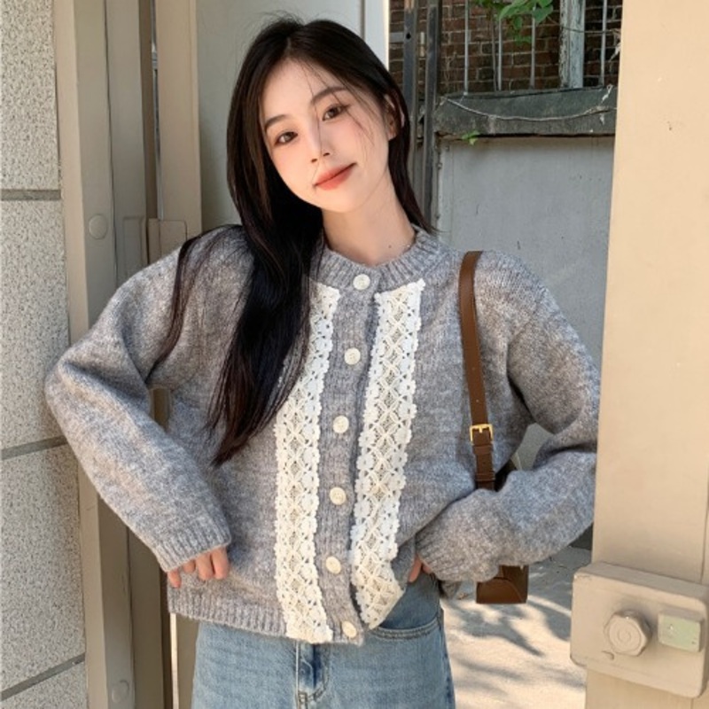 Nnr Ruffled Collar Falbala Collar Ladies Knitted Cardigan with Lace Button Sweater – Sweater and Women Sweater price