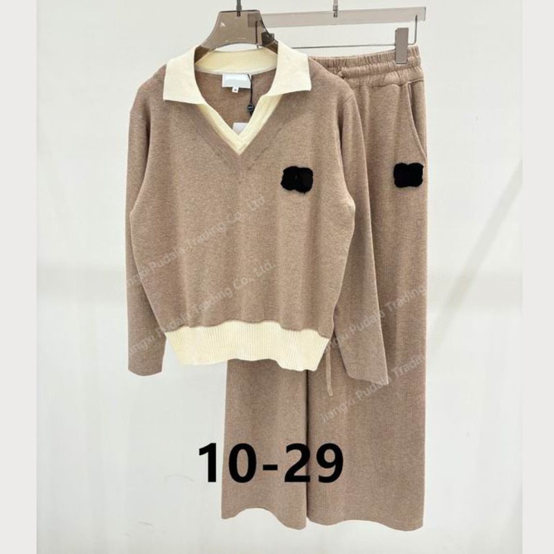 Shirt Collar Long Sleeve Wool Sweatere Knit Pants 2 Piece Set Womens Pullover Sweater – Sweater and 1: 1 Sweater price