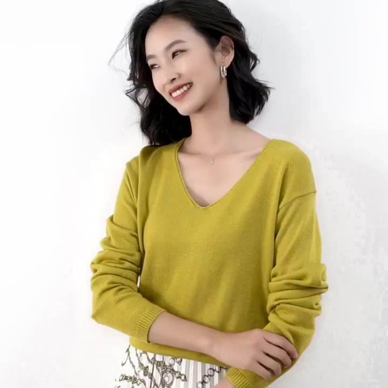 Spring Wool Blend Round V-Neck Loose Short Pullover Top Knitted Sweater – Sweater Knitting and Sweater for Girls price