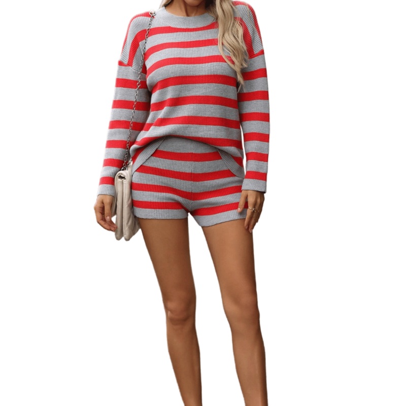 Trendy Grey Knit Sweater Set with Stylish Red Stripes for Women – Chic Red Stripes Sweater and Stylish Grey Sweater price