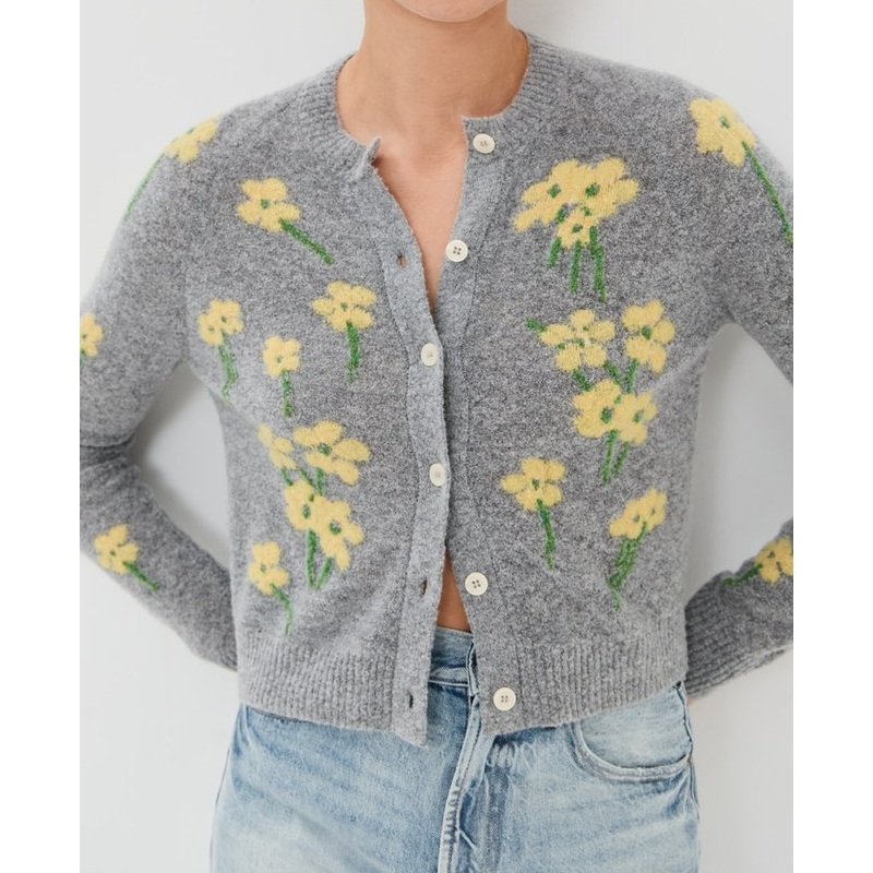 Women Wool Floral Pattern Crew Neck Long Sleeves Cardigan Sweater – Cardigan Sweater and Womens Sweater price