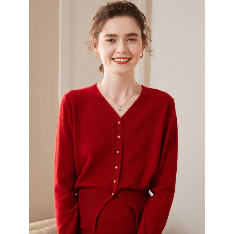 Womens Cashmere Solid Colour Autumn and Winter Knitted Short V-Neck Sweater – Everyday Clothing and Lady Garments price